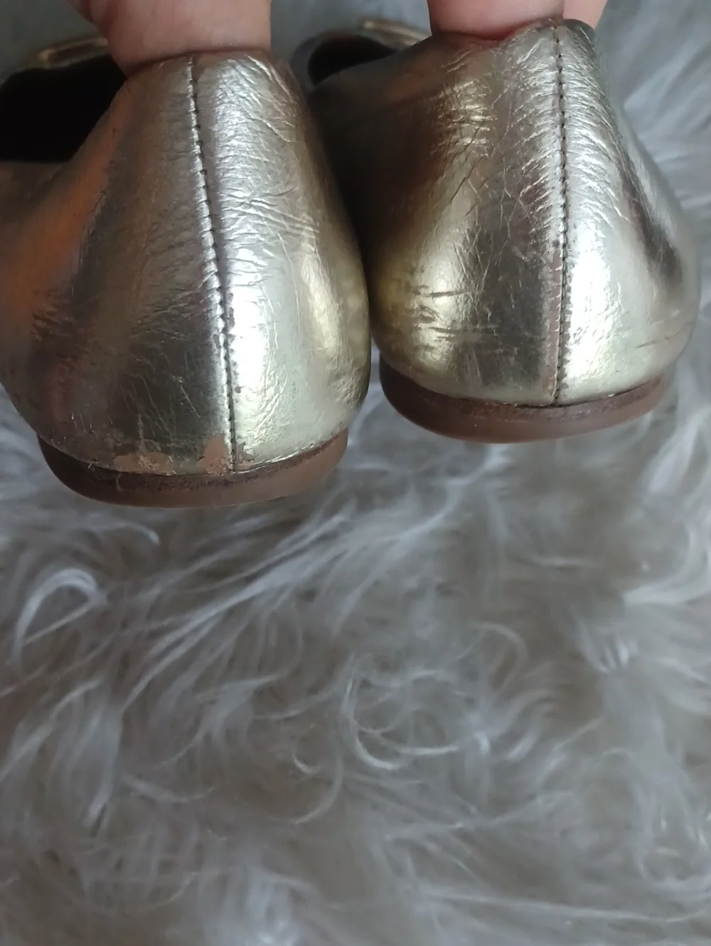 Tory Burch Gold Flats Squere Logo